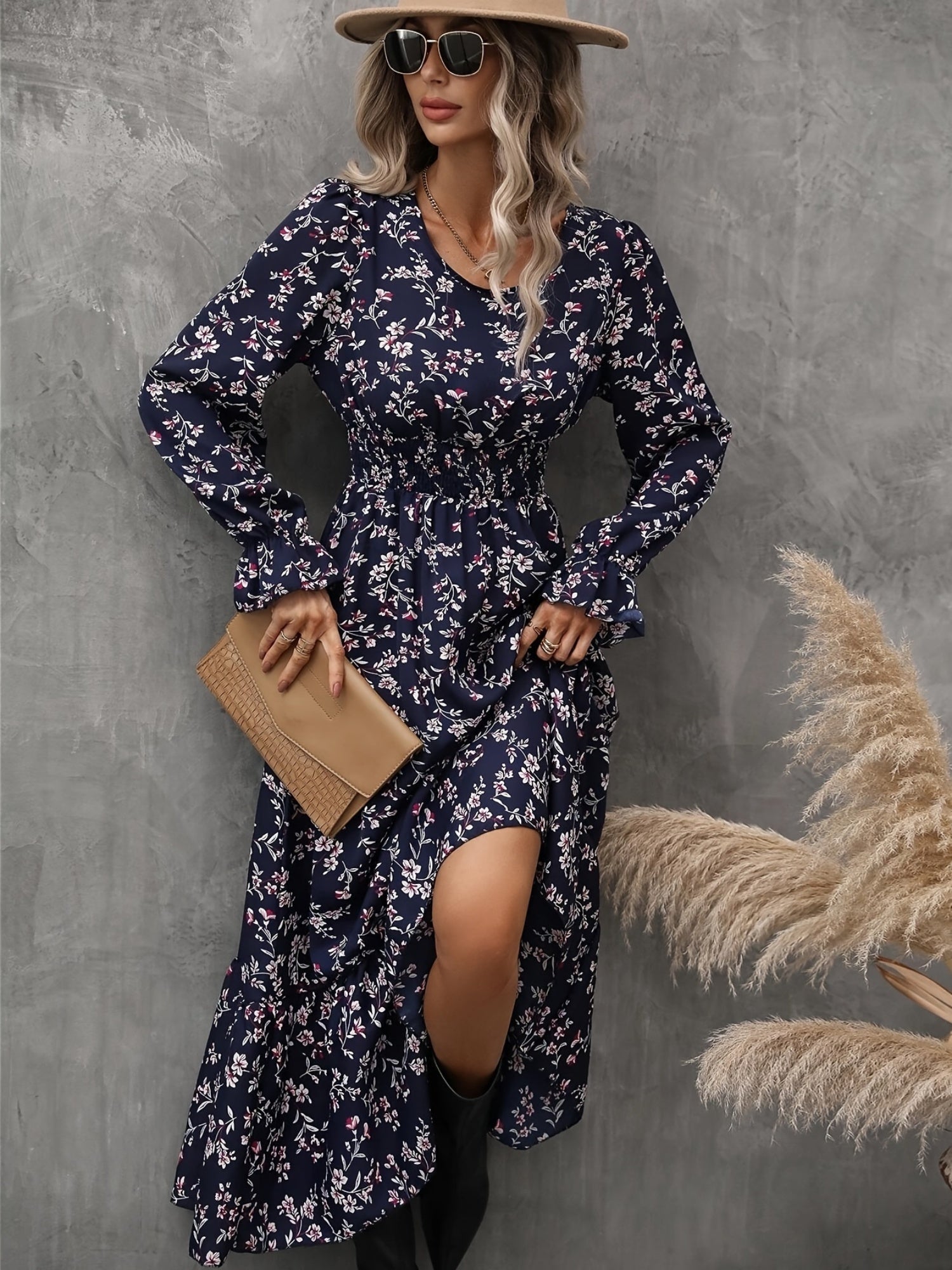 Geertje | Bloemenprint A-Lijn Jurk Met Ronde Hals