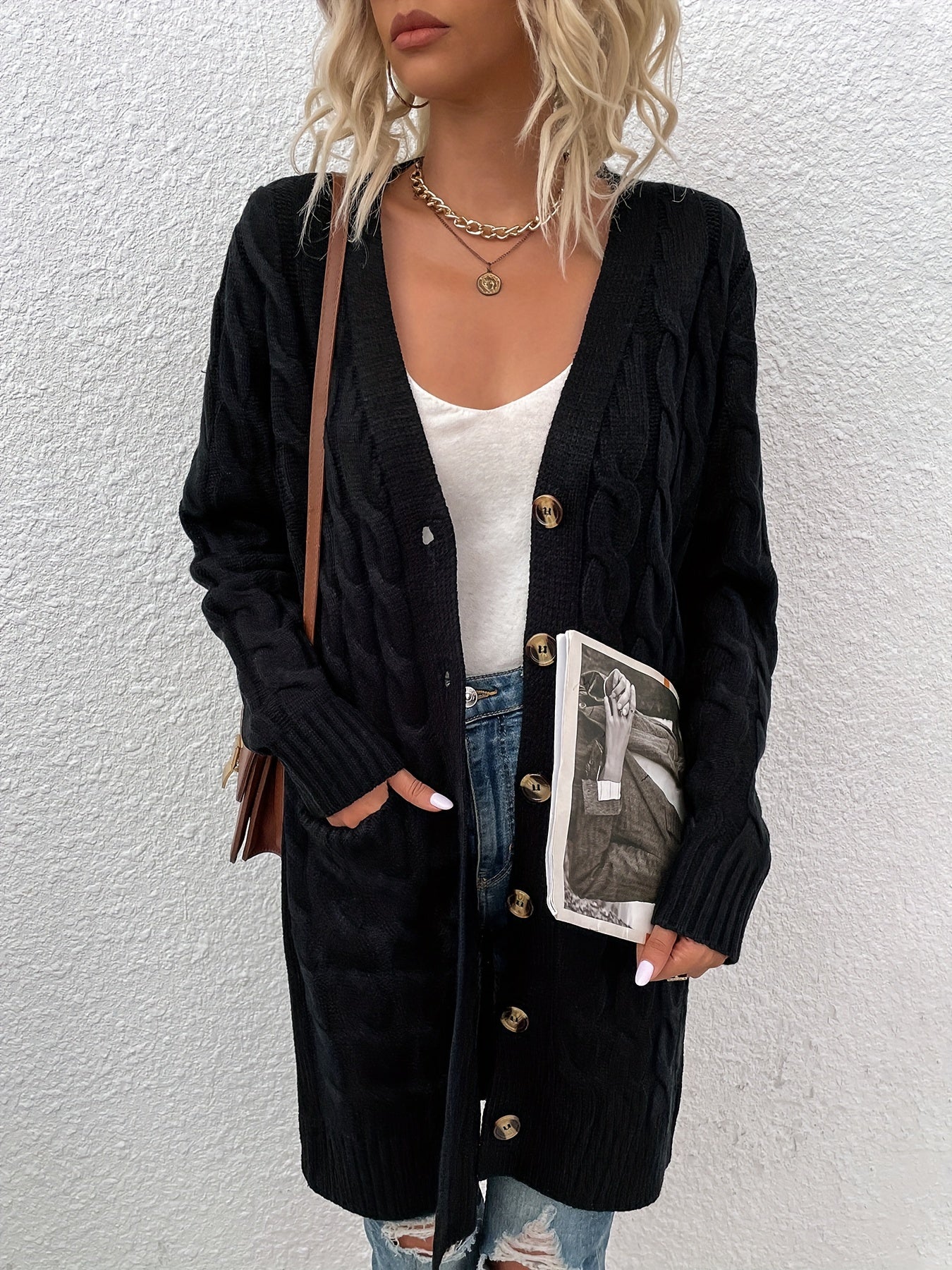 Mirjam | Lange Gebreide Cardigan Met Knoopsluiting