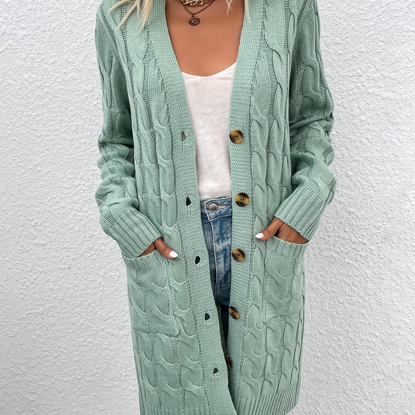 Mirjam | Lange Gebreide Cardigan Met Knoopsluiting