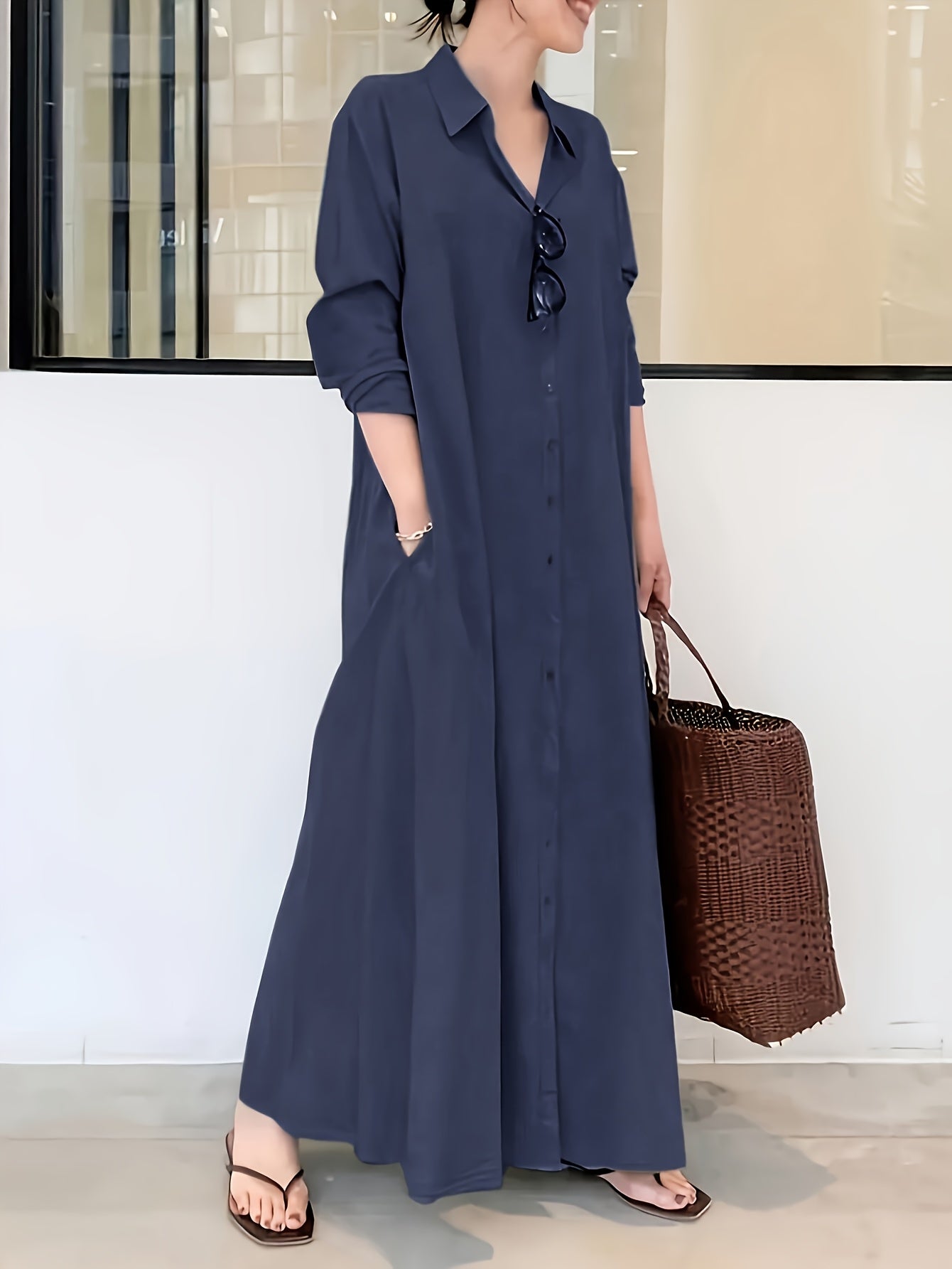 delia | Elegante Maxi Jurk Met Knoopsluiting En Losvallend Design