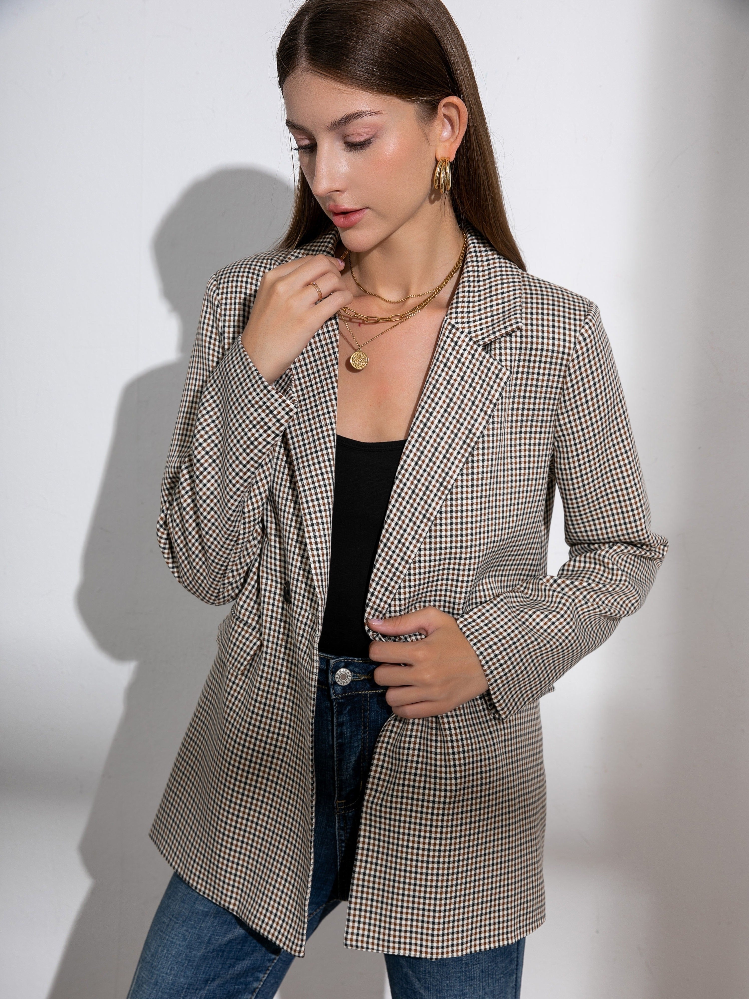 Marianne | Geruite Blazer met Knopen