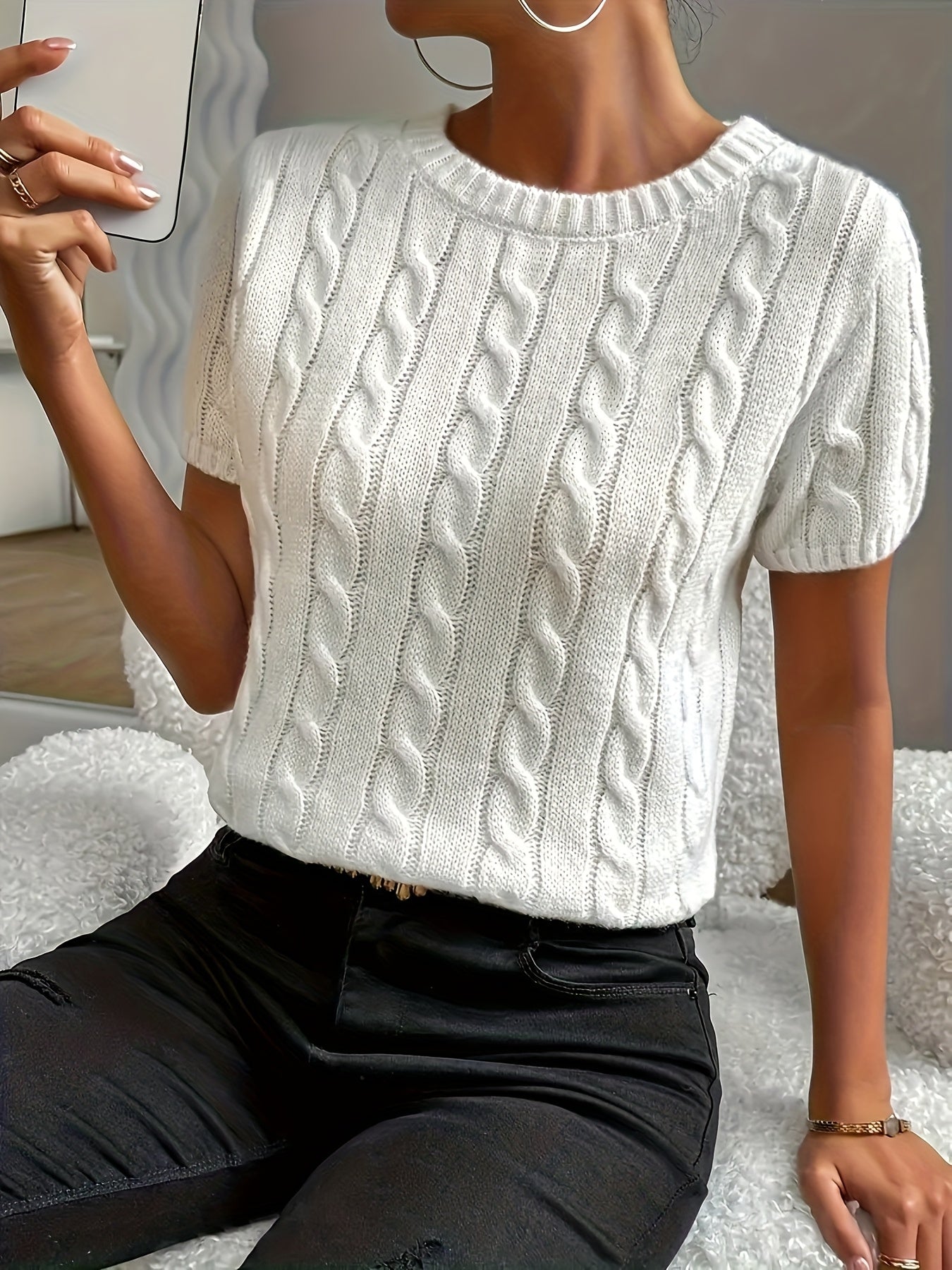 Monica | Elegante Top Met Ruches En Ronde Hals