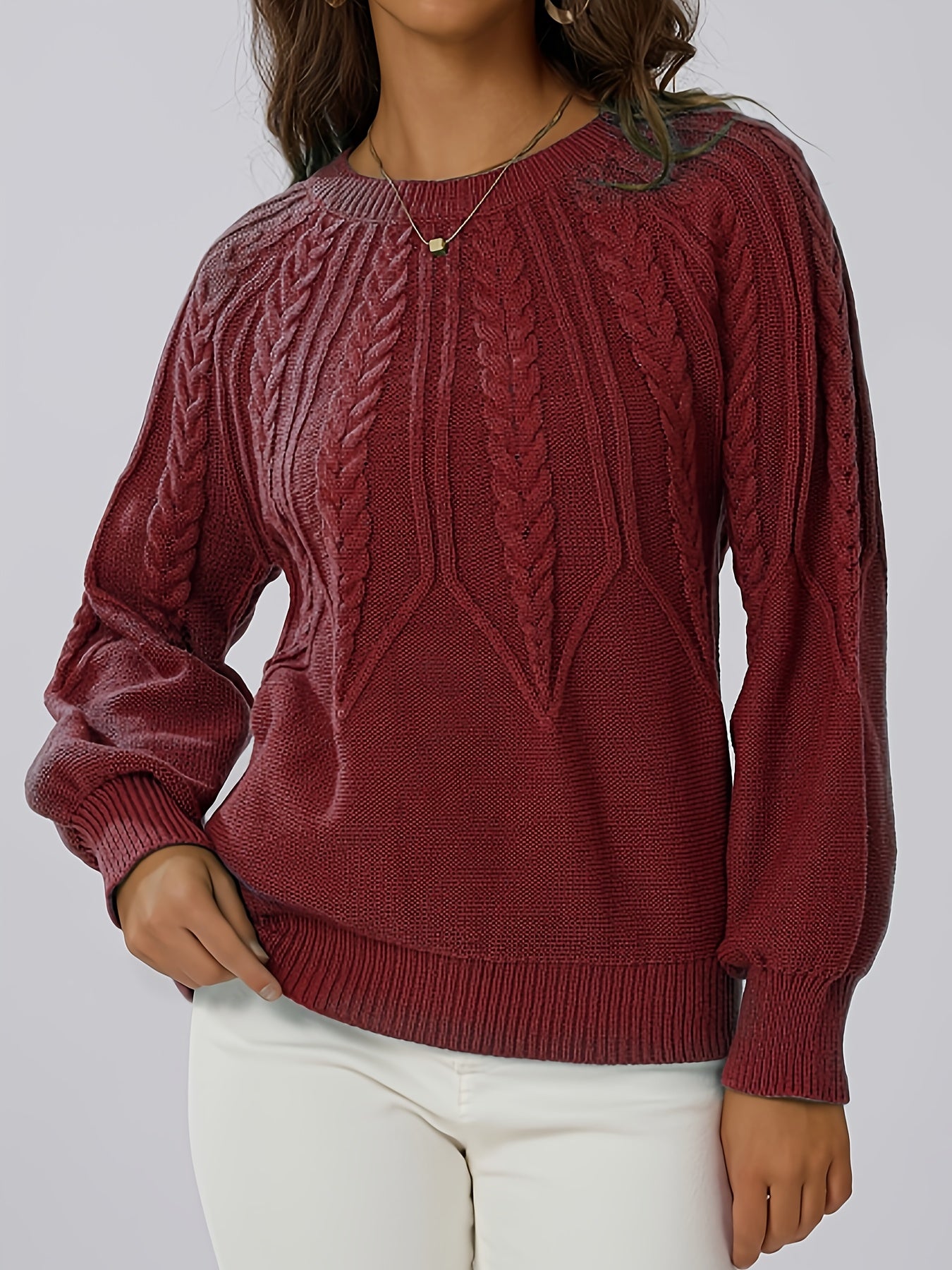 Hermina | Kabelgebreide Trui Met Ronde Hals