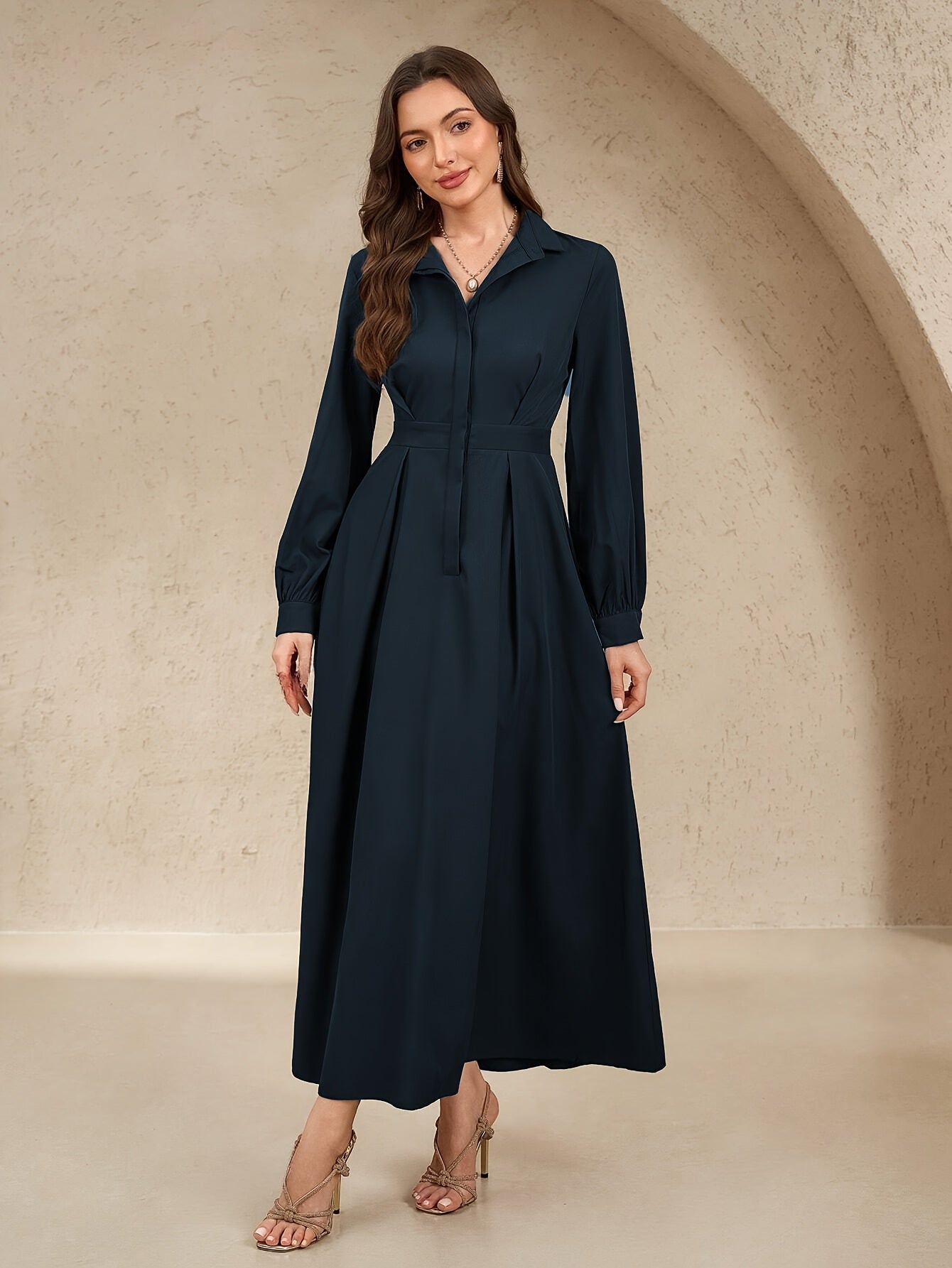 Mariska | Stijlvolle Chique Jurk Met Lange Mouwen