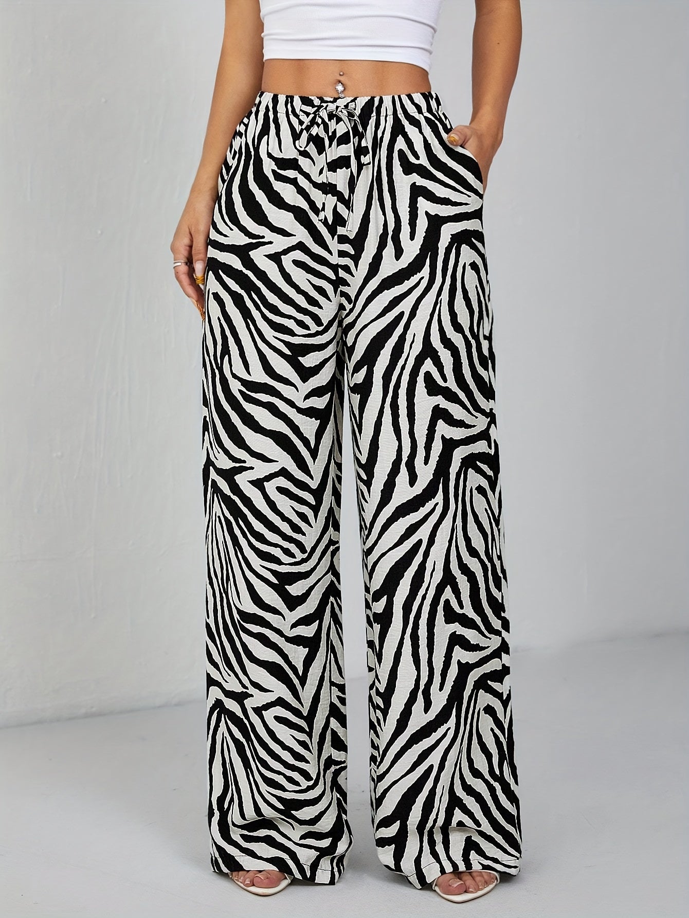 Lilian | Elegante Zebra Print Wijde Broek
