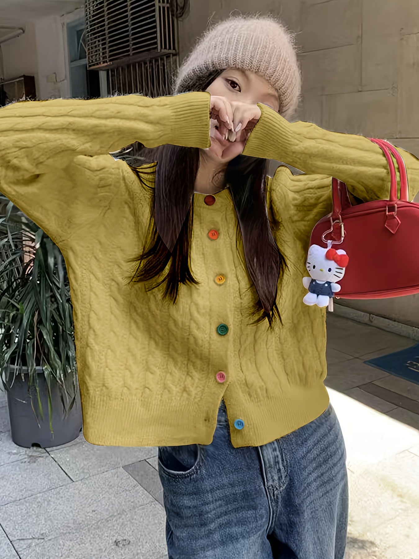 Janneke | Vintage Regenboog Knoop-Op Vest