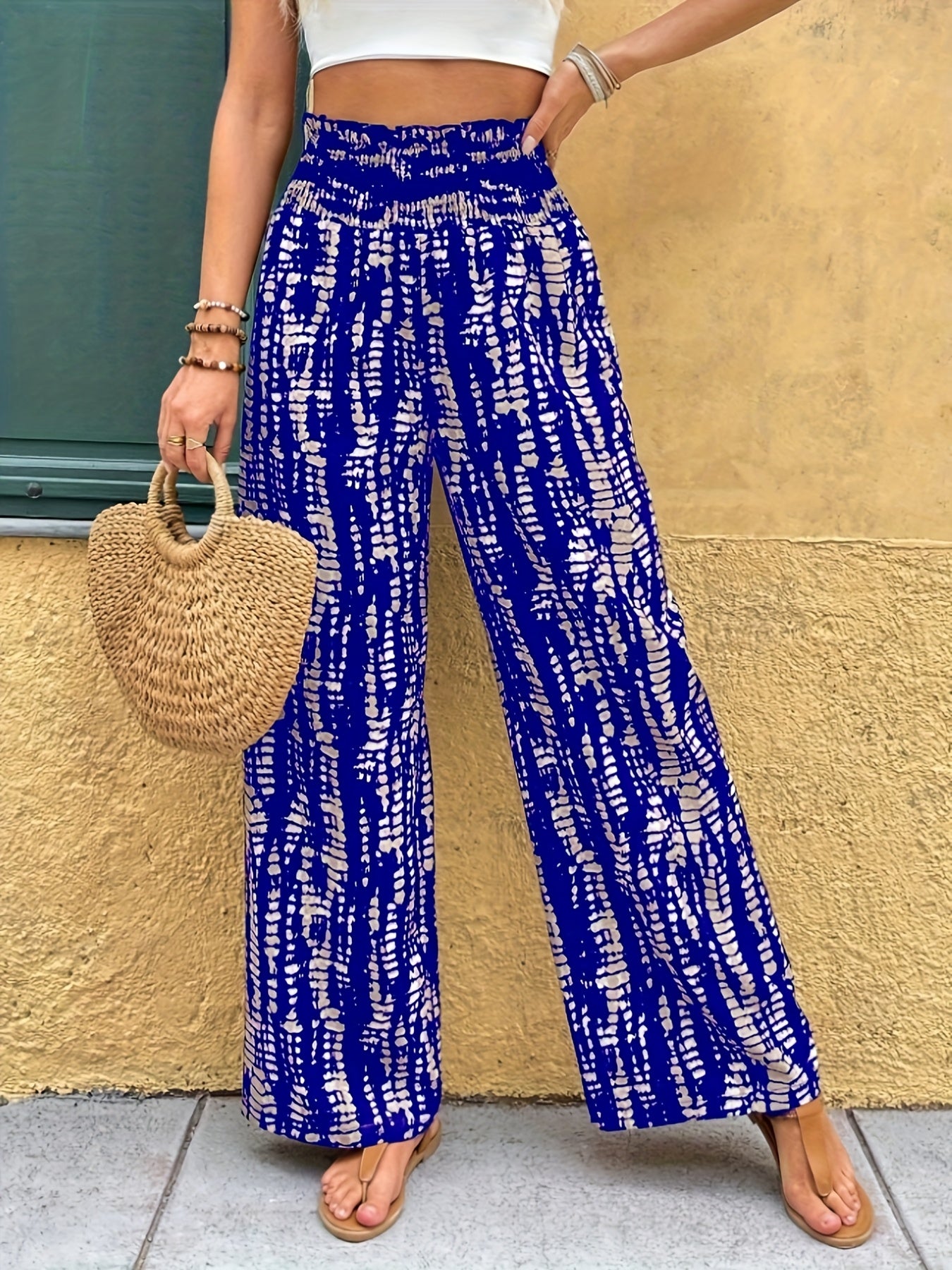 Marjan | Trendy Wijde Pijpen Broek Met Moderne Print