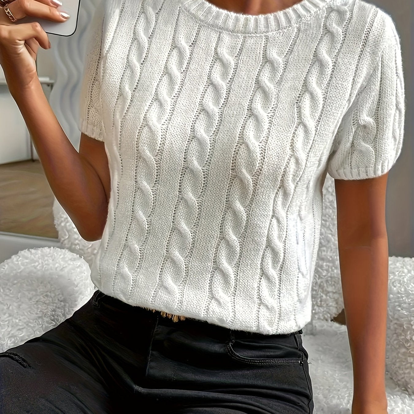 Monica | Elegante Top Met Ruches En Ronde Hals