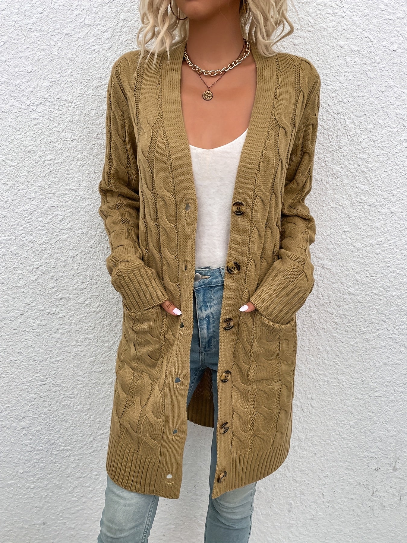 Mirjam | Lange Gebreide Cardigan Met Knoopsluiting