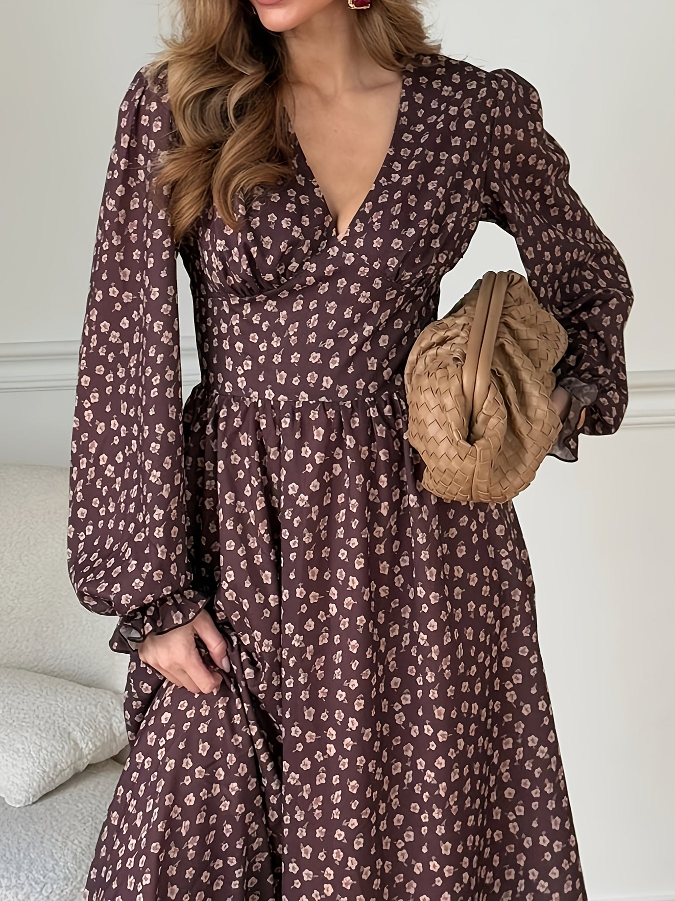 Ina | Herfstprint Jurk Met Ruches