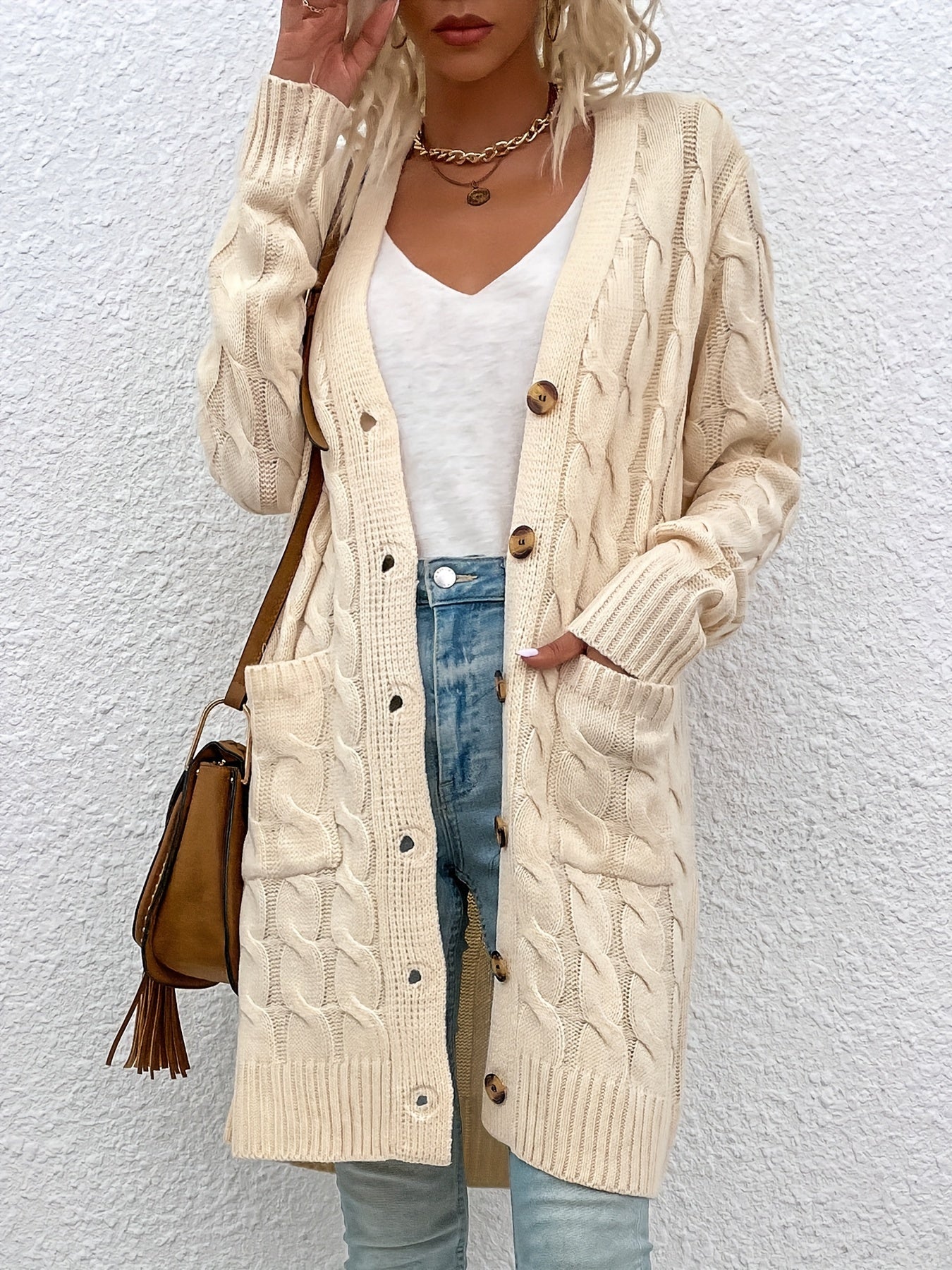 Mirjam | Lange Gebreide Cardigan Met Knoopsluiting