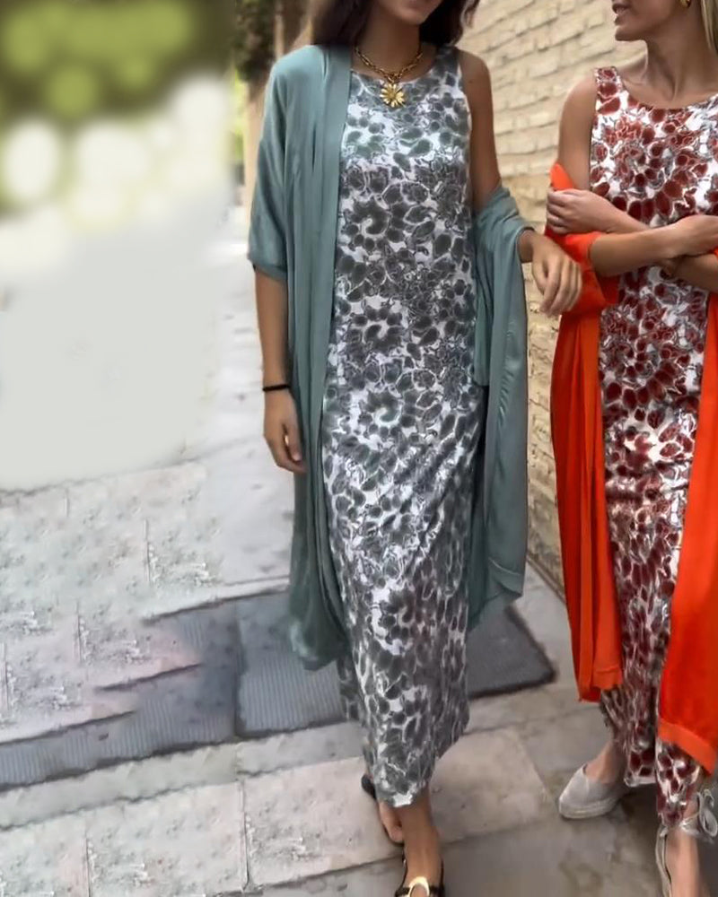 Annette | Zomerjurk Met Kleurrijke Print En Bijpassende Kimono