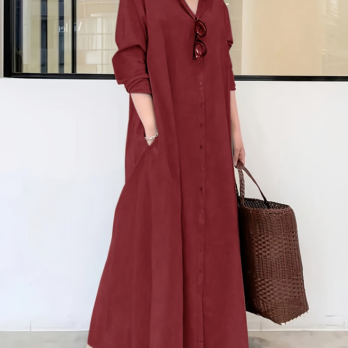delia | Elegante Maxi Jurk Met Knoopsluiting En Losvallend Design