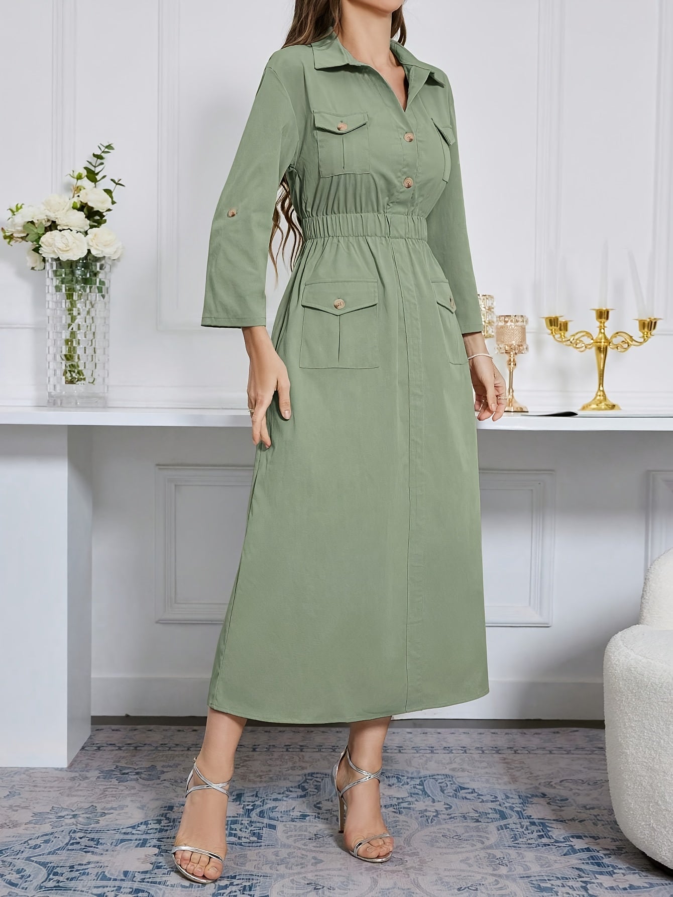 Marleen | Elegante Lange Jurk Met Knoopsluiting