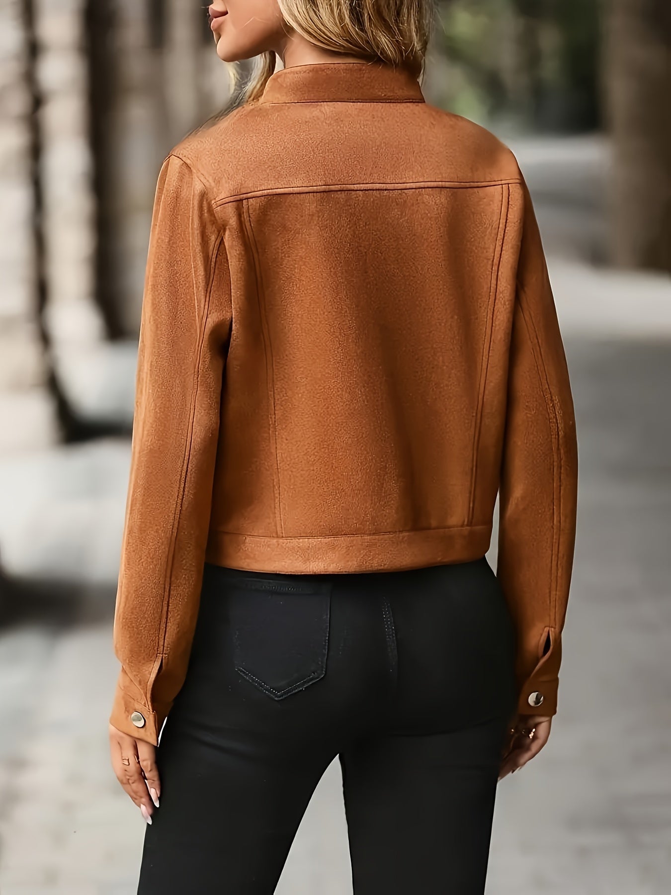 Babette | Vintage Suède Jas Met Opstaande Kraag