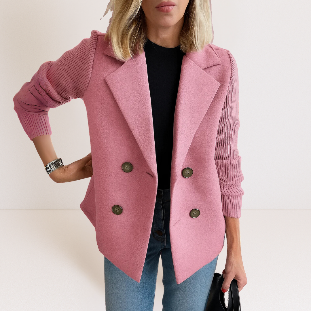 Structured Knit-Sleeve Blazer