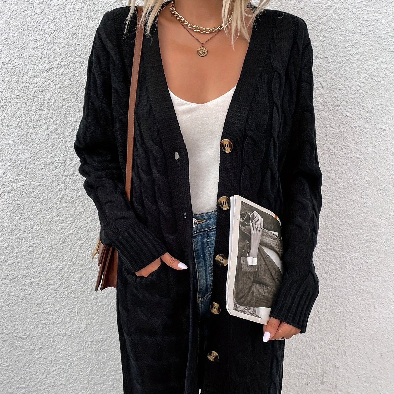 Mirjam | Lange Gebreide Cardigan Met Knoopsluiting