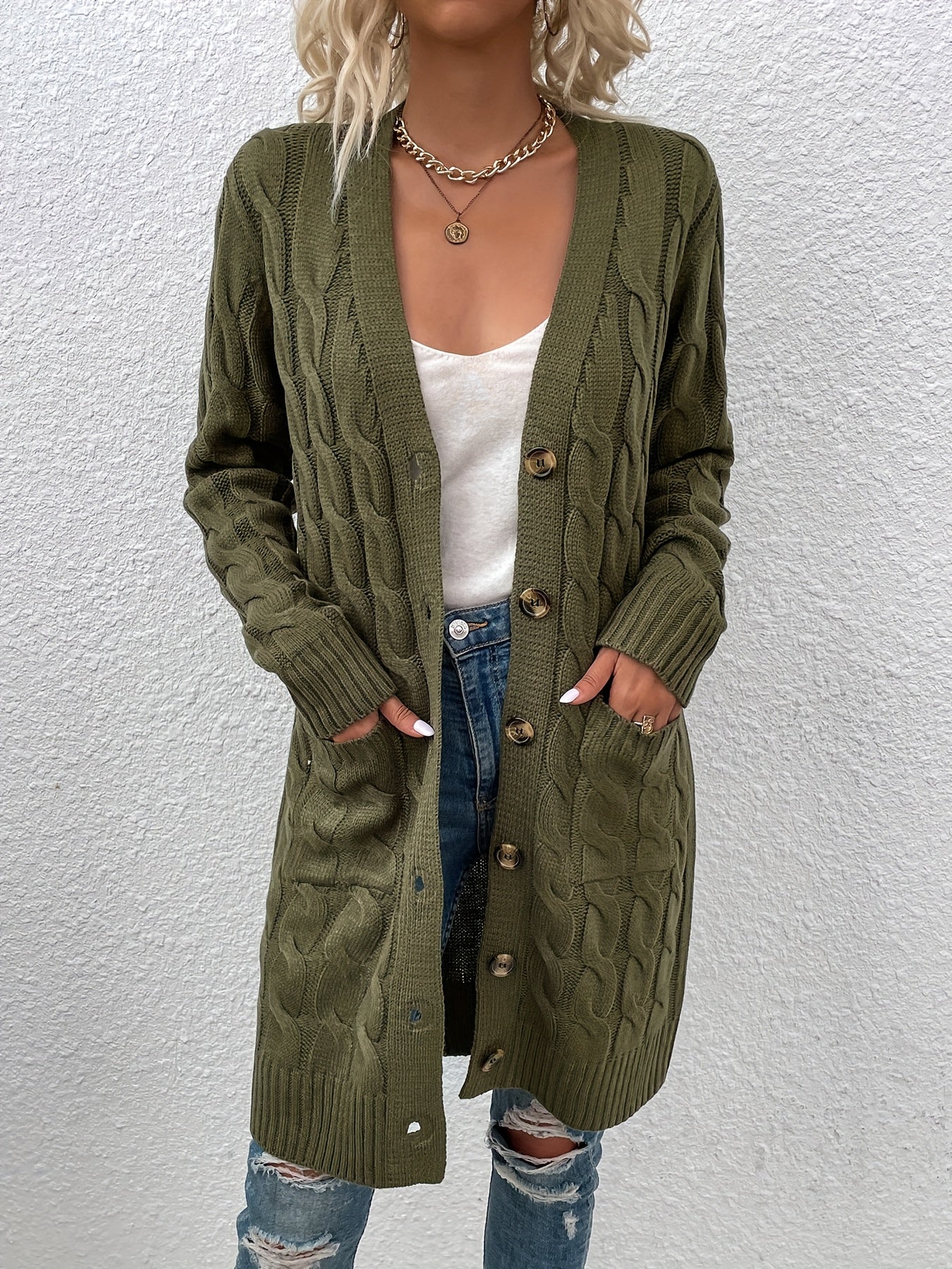 Mirjam | Lange Gebreide Cardigan Met Knoopsluiting