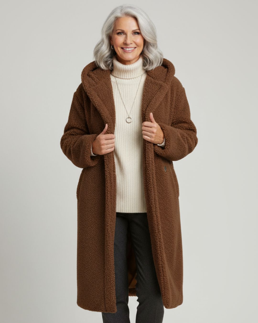 Long Fleece Hooded Coat