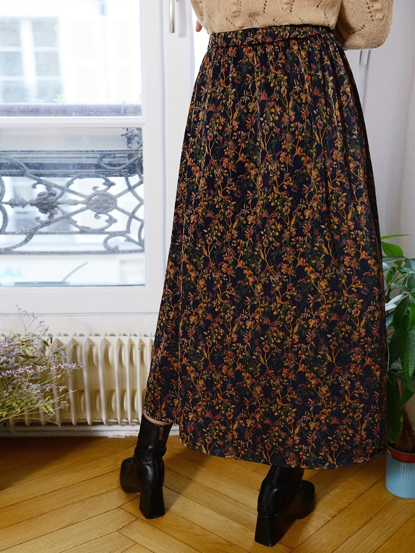 Inez | Vintage Bloemen Print Rok Met Split