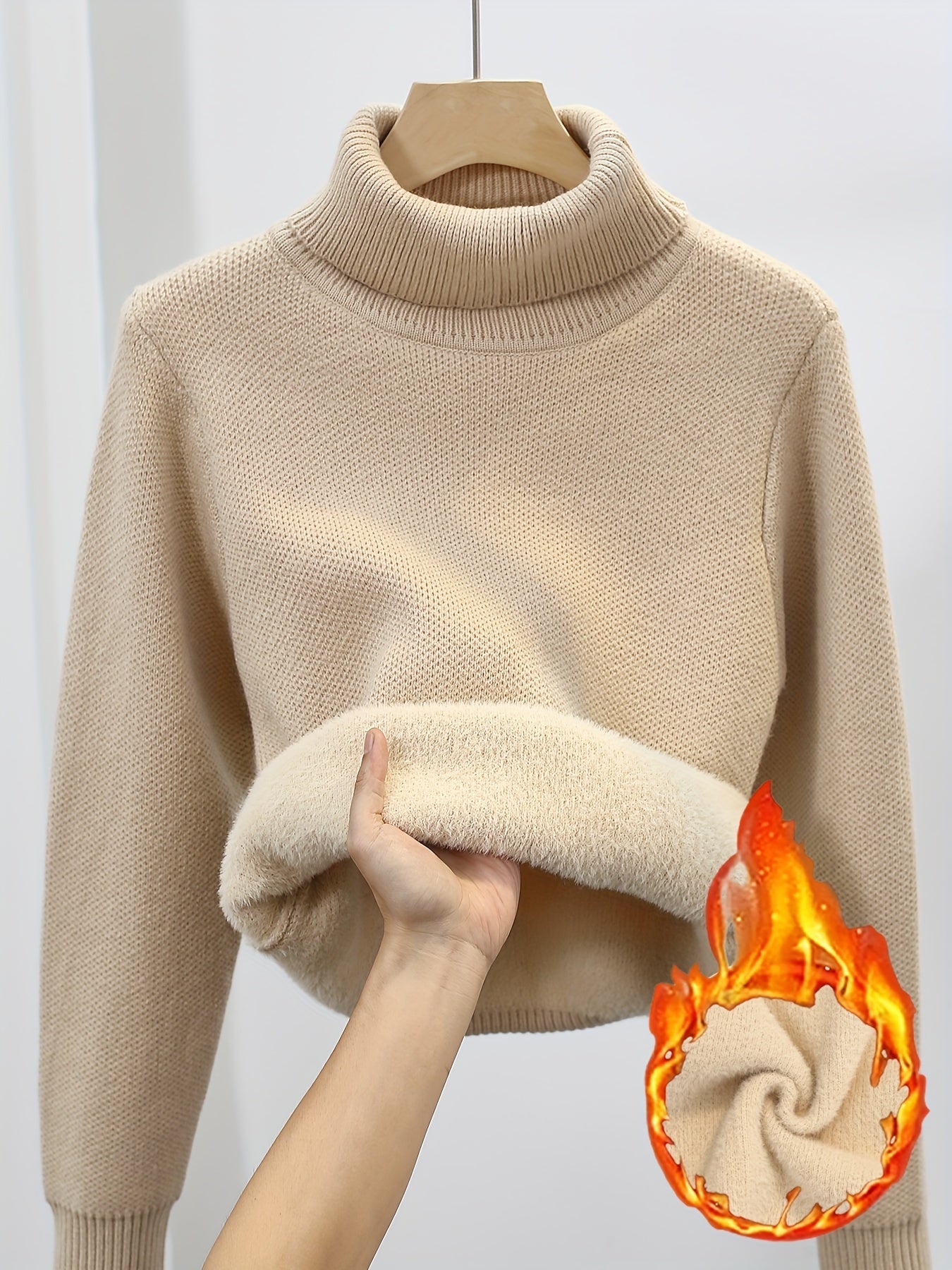 Mia | Warme Effen Trui Met Hoge Kraag