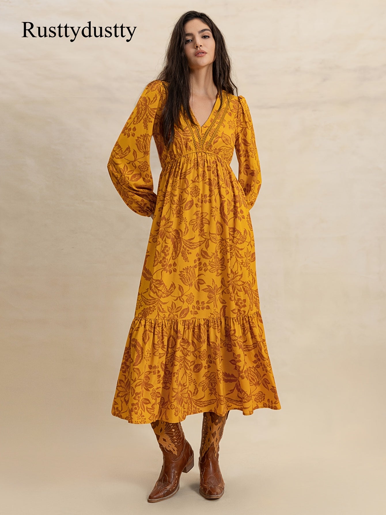 Ingrid | Bohemian Vintage Bloemenprint Jurk Met V-Hals