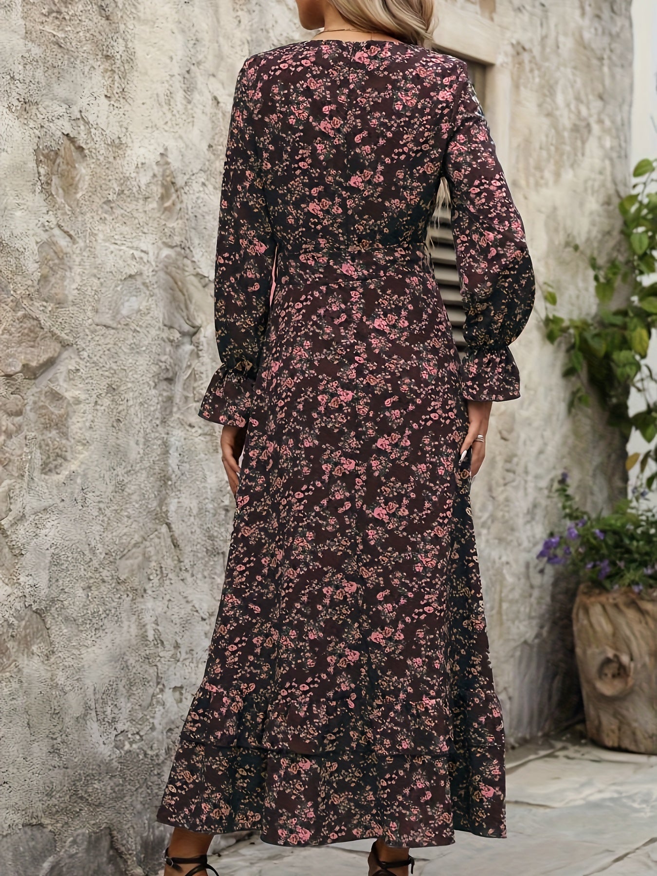 Eef | Lange Bloemenjurk Met V-Hals