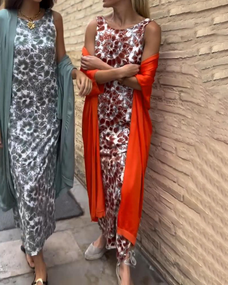 Annette | Zomerjurk Met Kleurrijke Print En Bijpassende Kimono