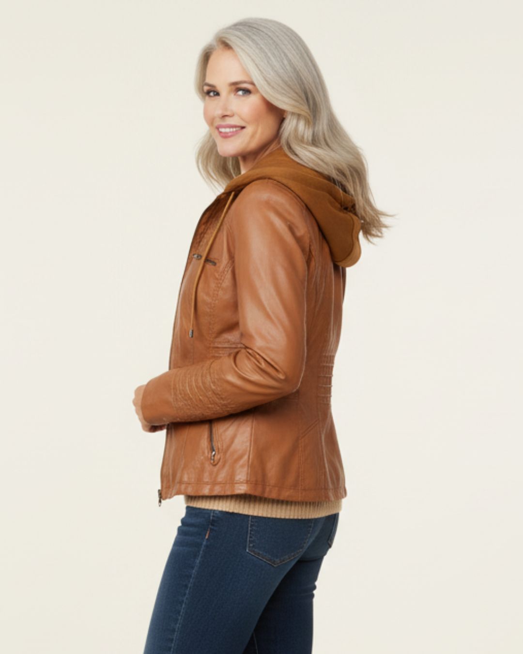 Leather Jacket With Removable Hood