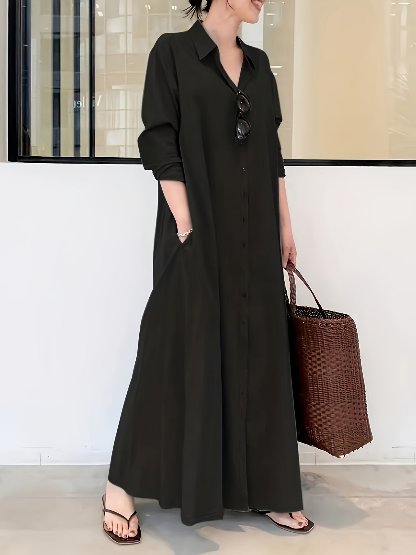 delia | Elegante Maxi Jurk Met Knoopsluiting En Losvallend Design