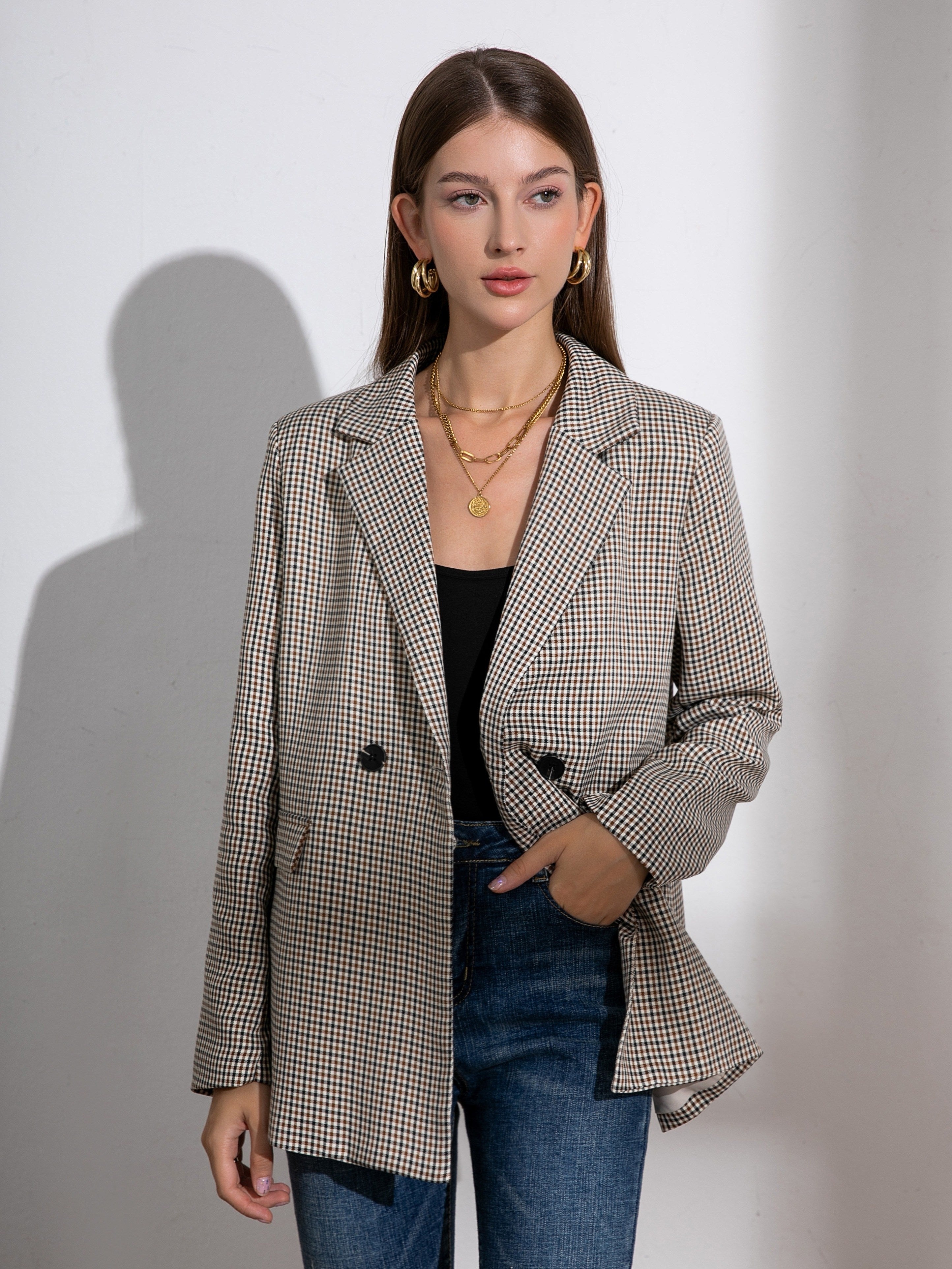 Marianne | Geruite Blazer met Knopen