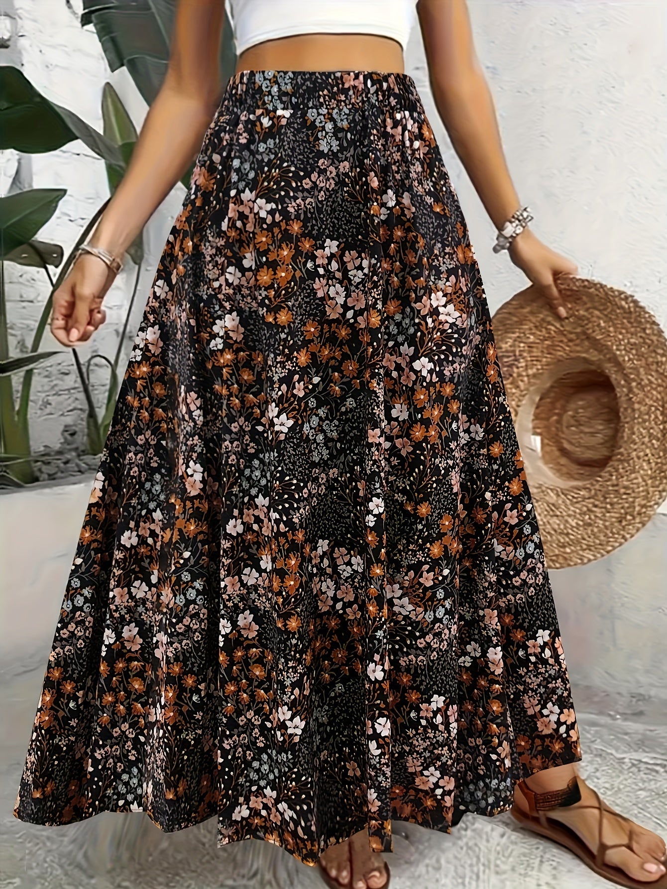 Renate | Elegante Lange Rok Met Bloemenprint