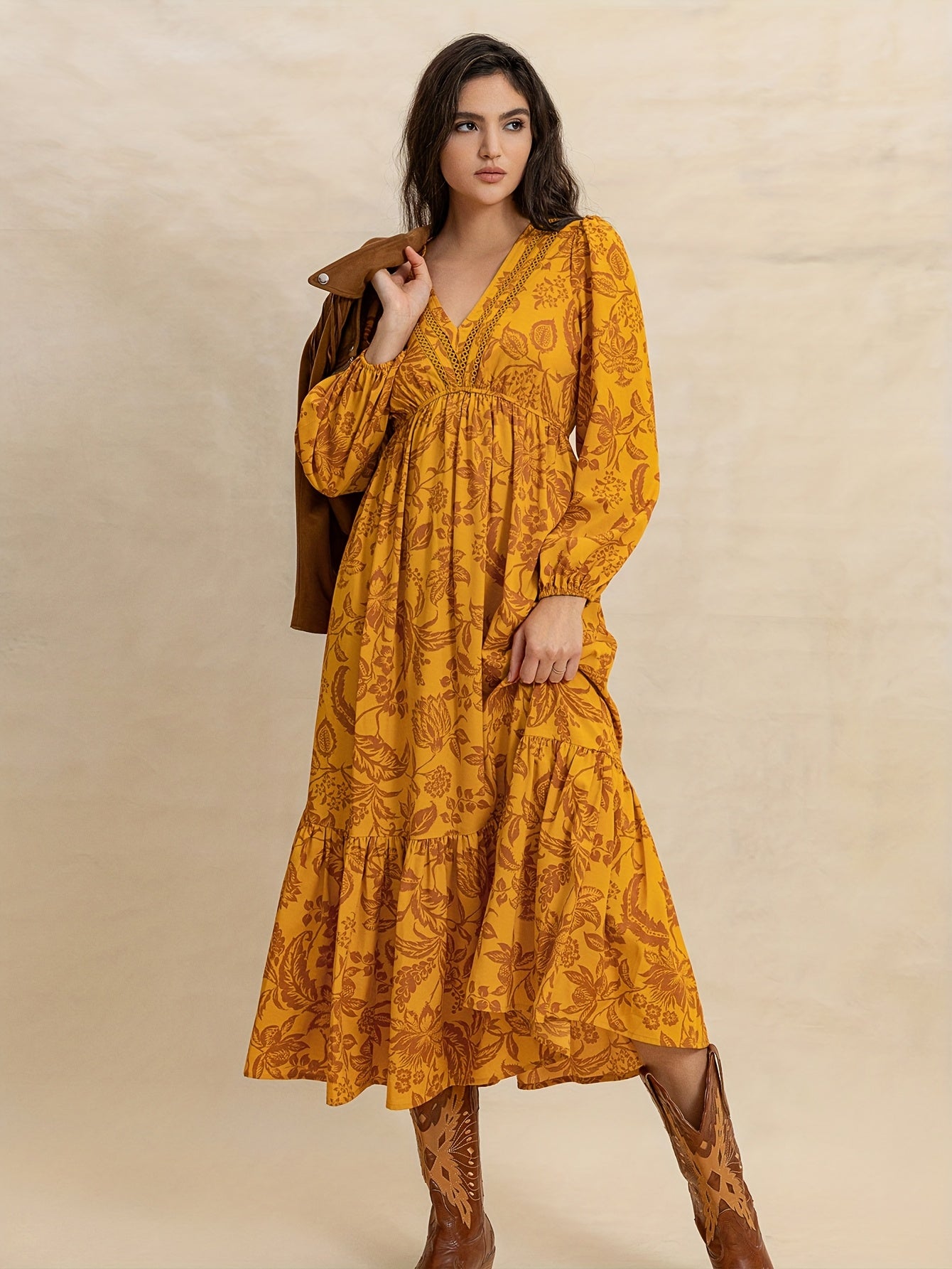 Ingrid | Bohemian Vintage Bloemenprint Jurk Met V-Hals