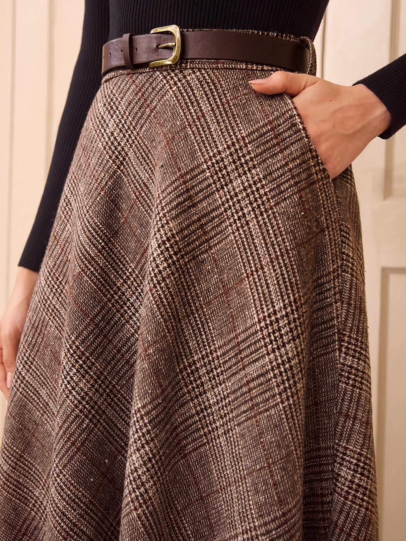 Judith | Geruite High-Waisted A-Lijn Midi Rok