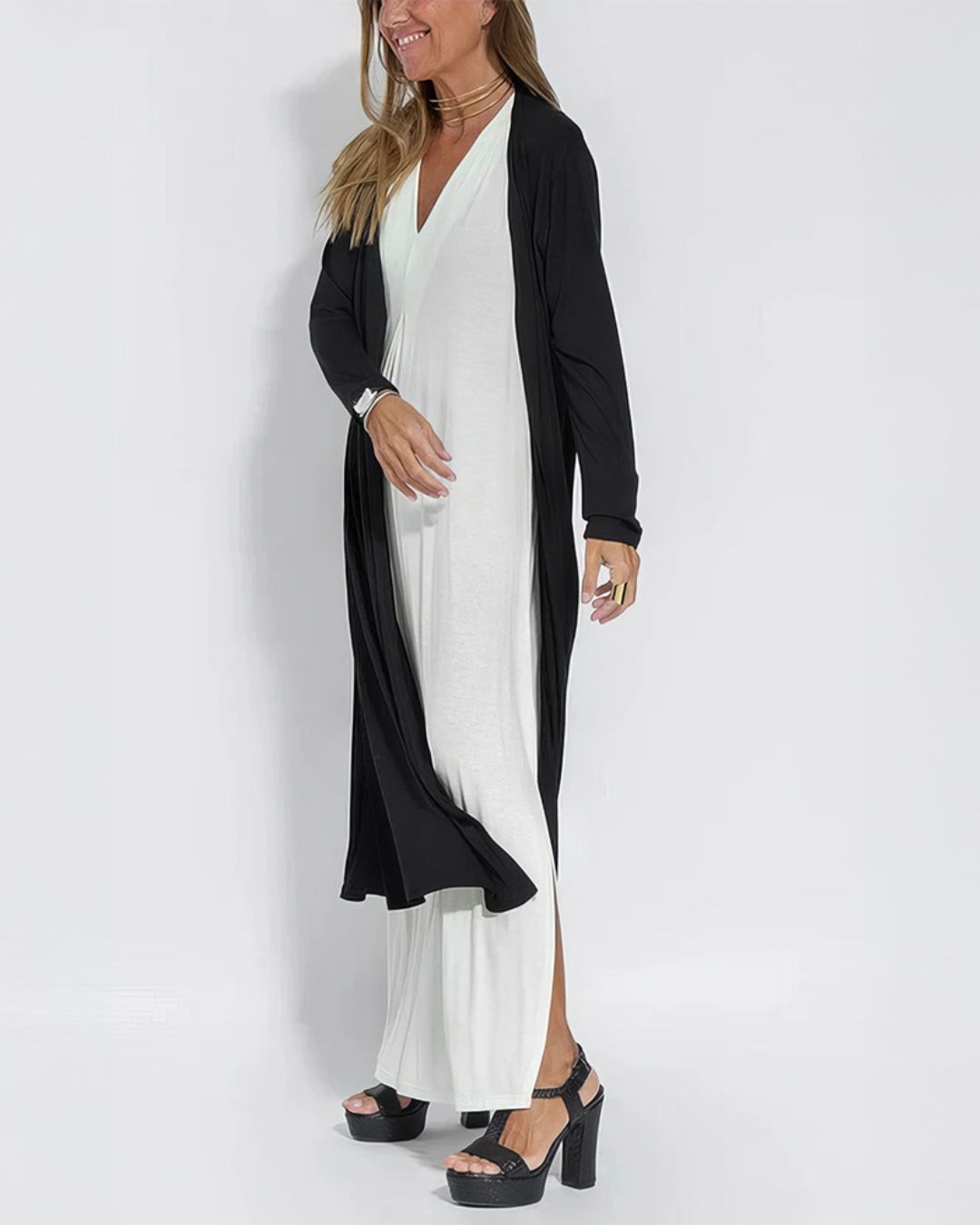 Annelies | Elegante Lange Jurk met Gratis Bijpassende Cardigan