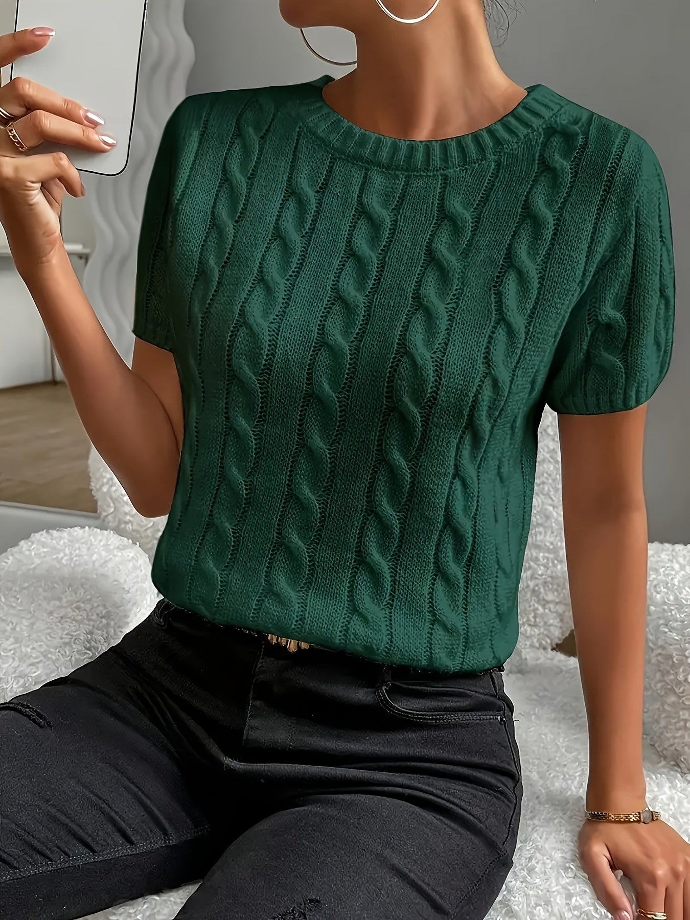 Monica | Elegante Top Met Ruches En Ronde Hals