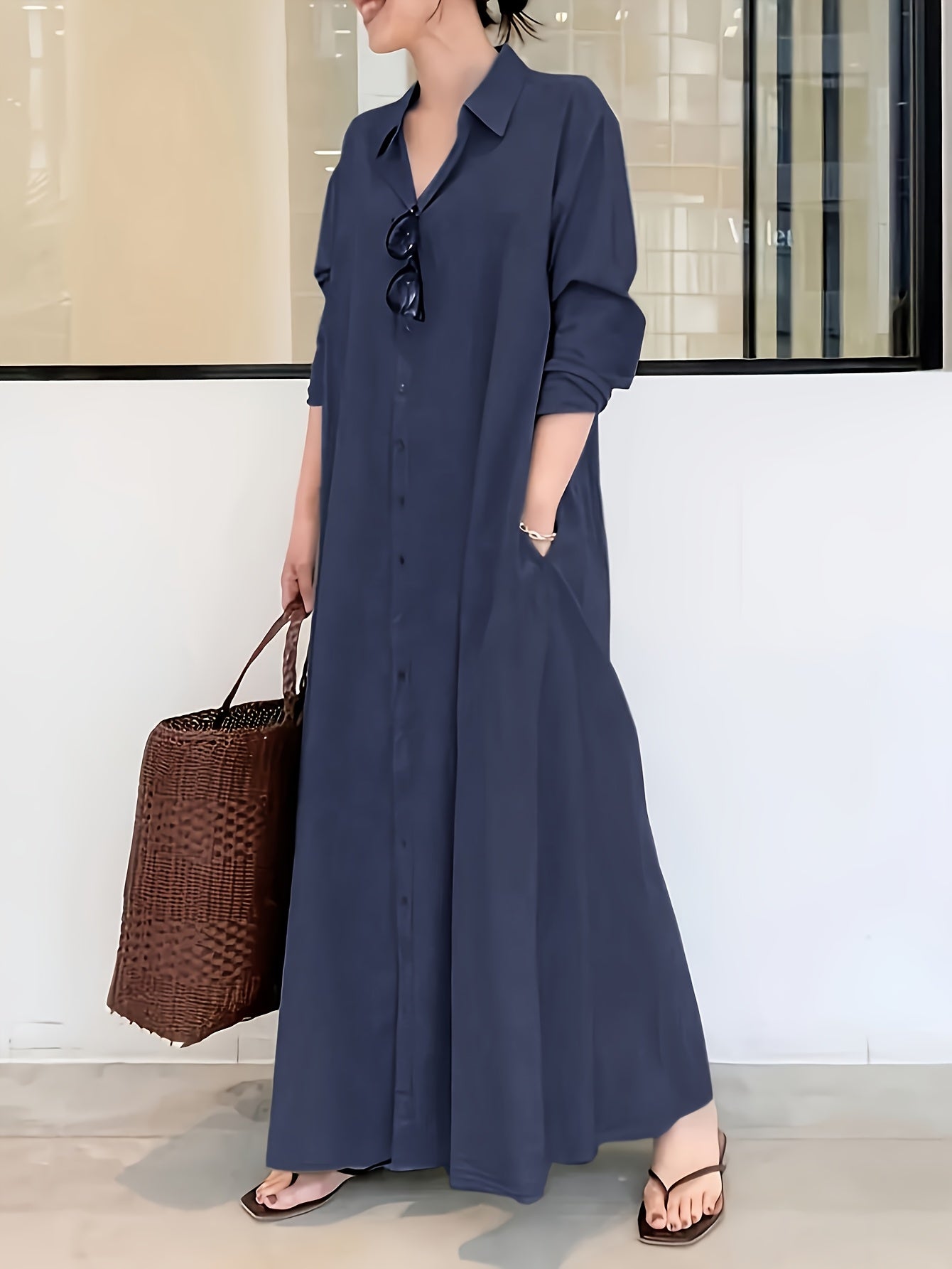 delia | Elegante Maxi Jurk Met Knoopsluiting En Losvallend Design