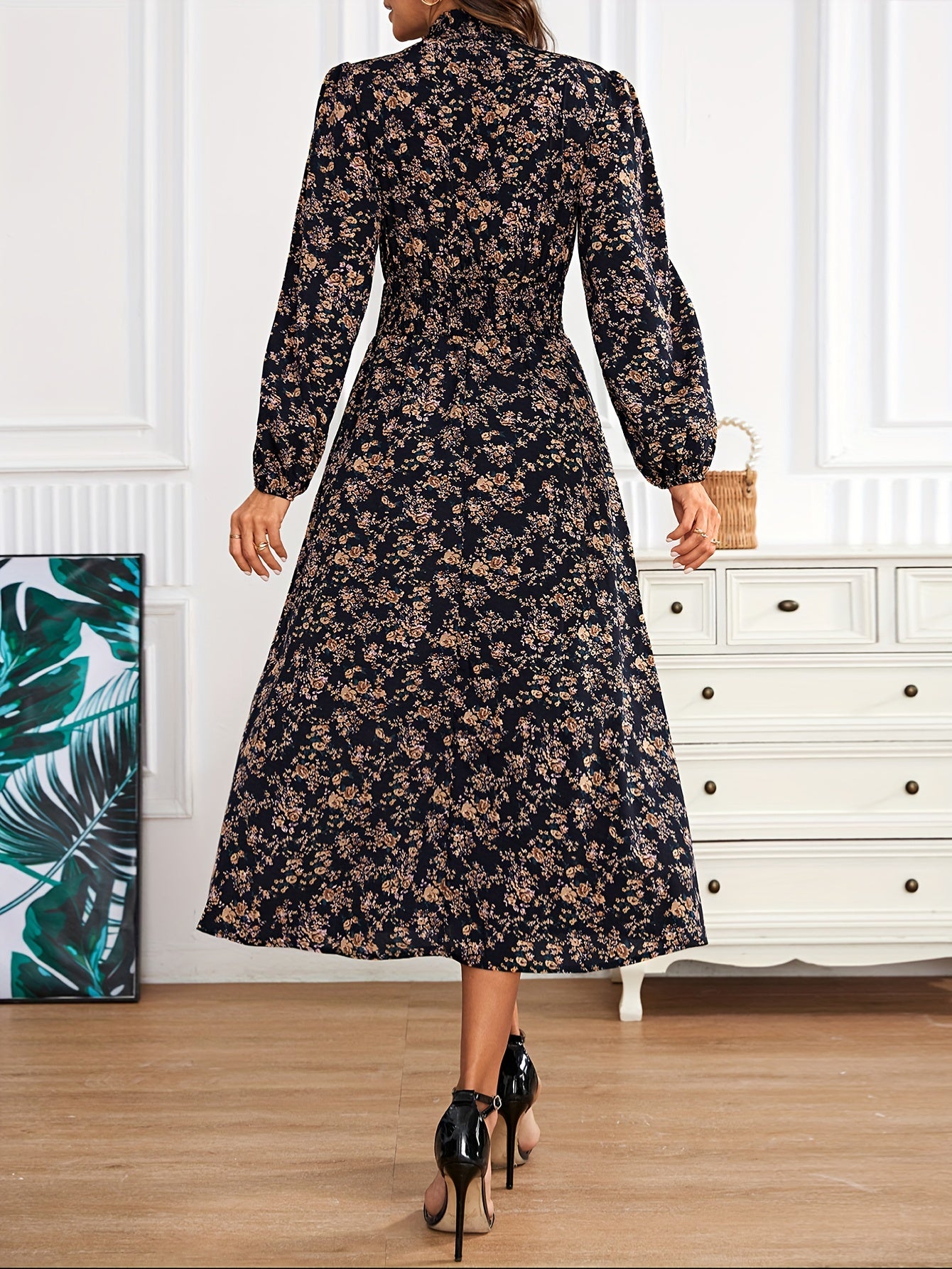 Gisela | Elegante Bloemenprint Jurk Met Mock Hals