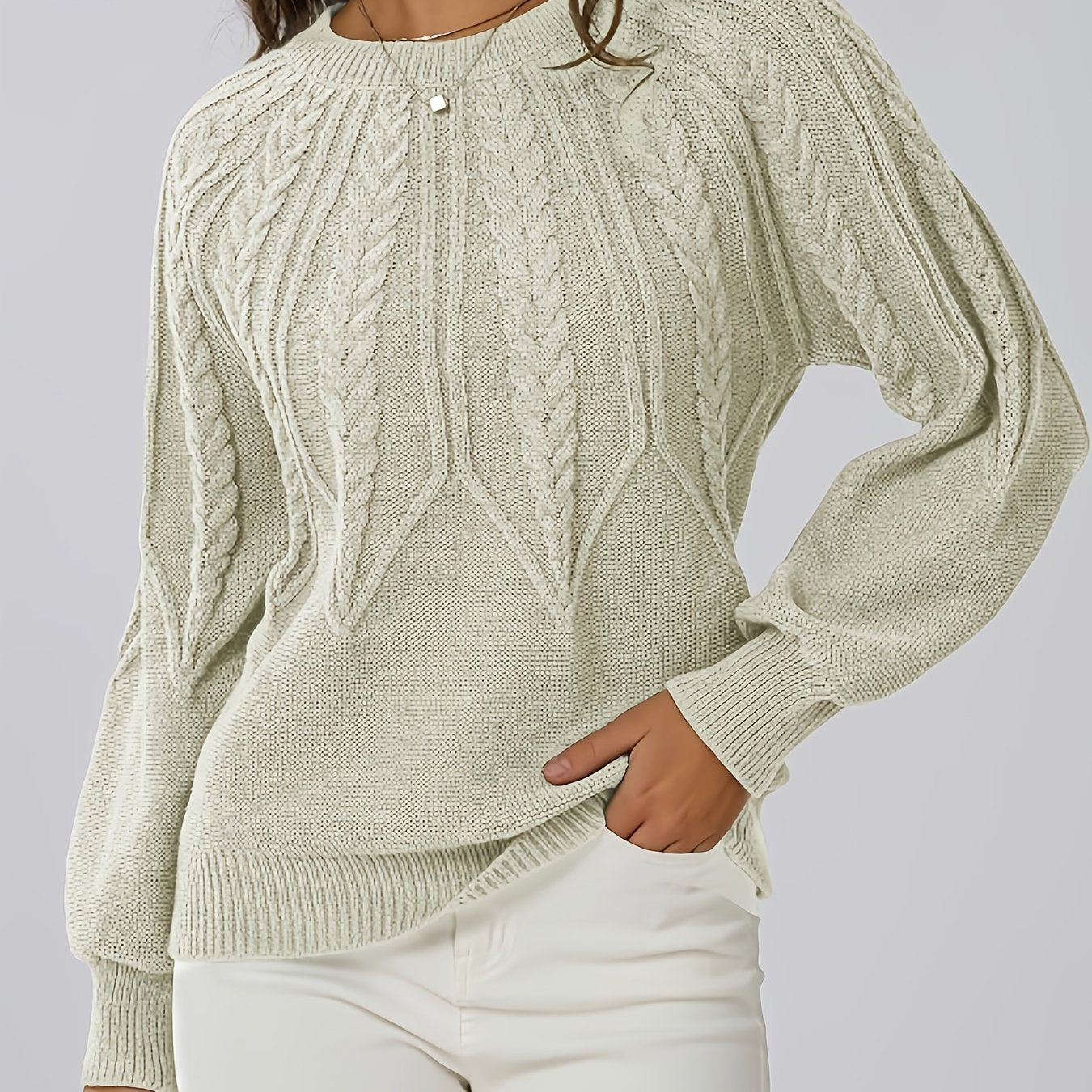 Hermina | Kabelgebreide Trui Met Ronde Hals