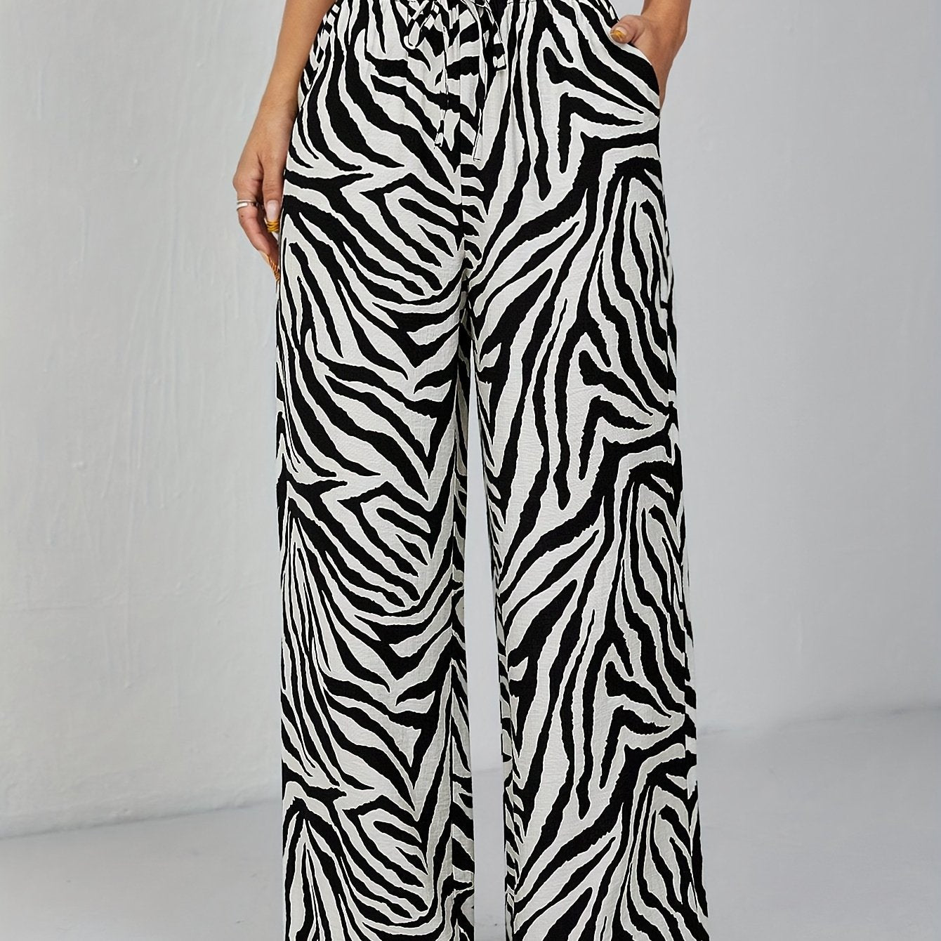 Lilian | Elegante Zebra Print Wijde Broek