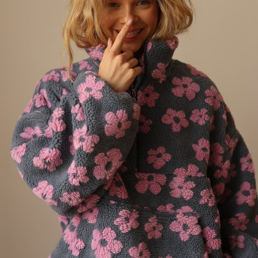 Floral Fleece Quarter-Zip Pullover