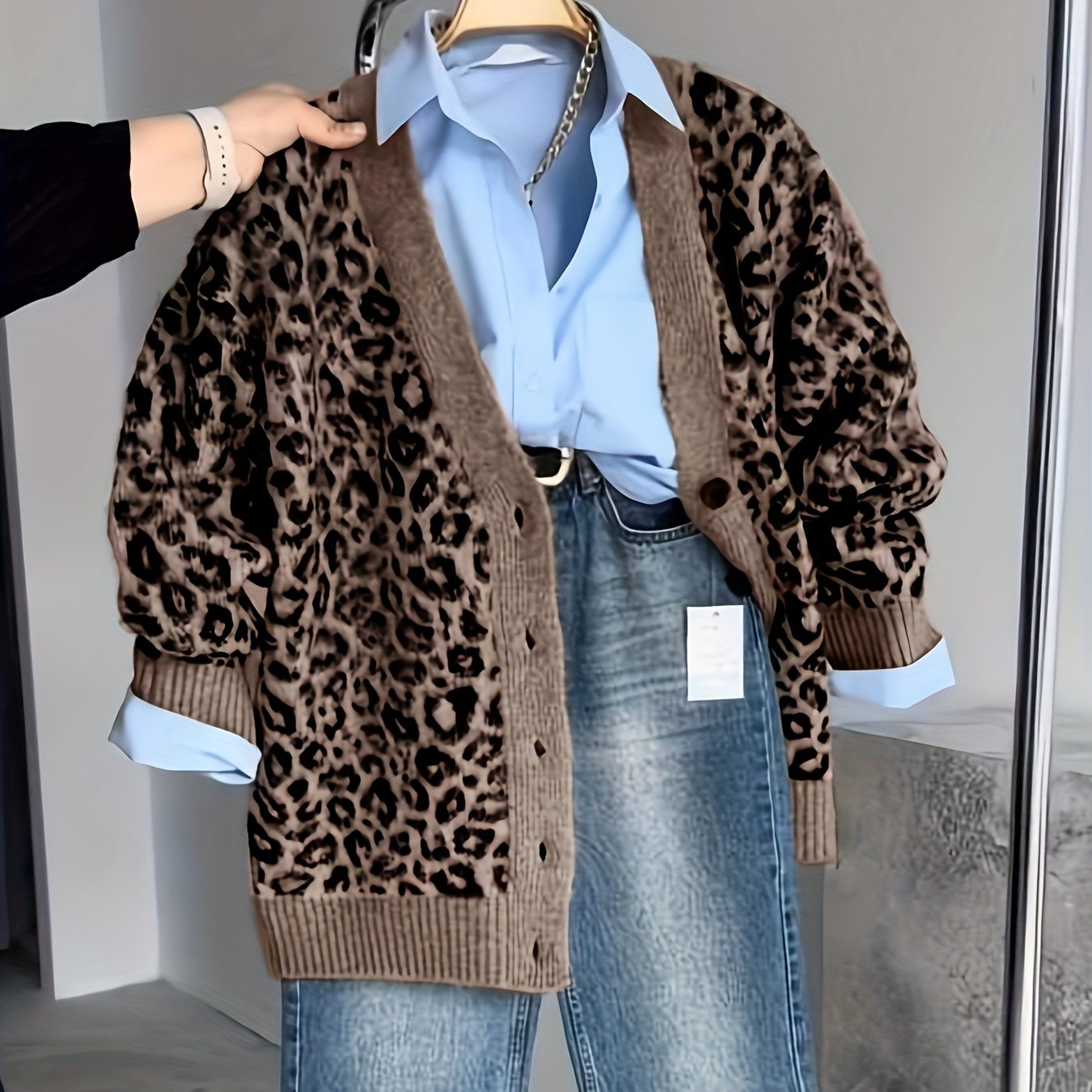 Meike | Vintage Luipaard Print Cardigan Met Contrast Borduurwerk