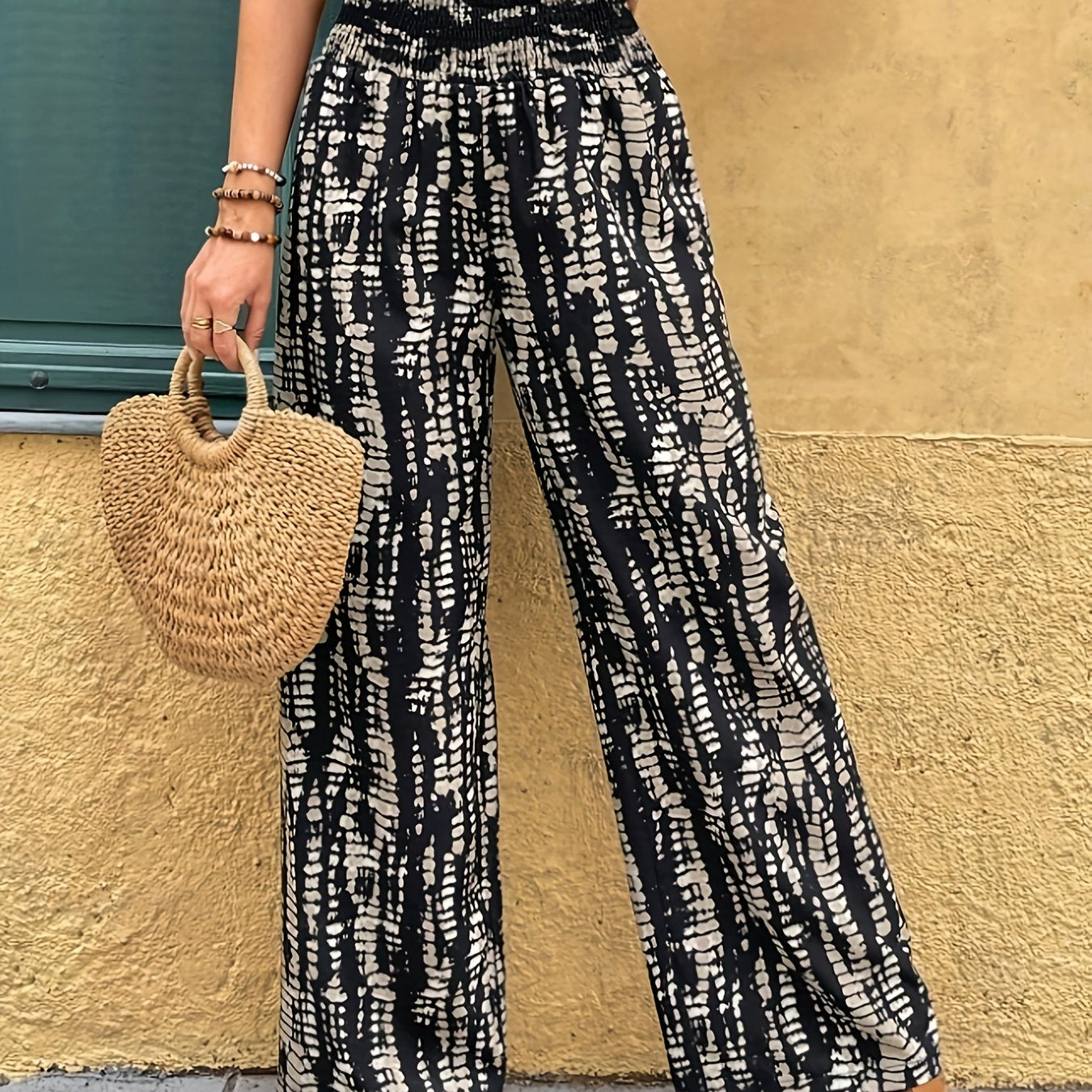 Marjan | Trendy Wijde Pijpen Broek Met Moderne Print