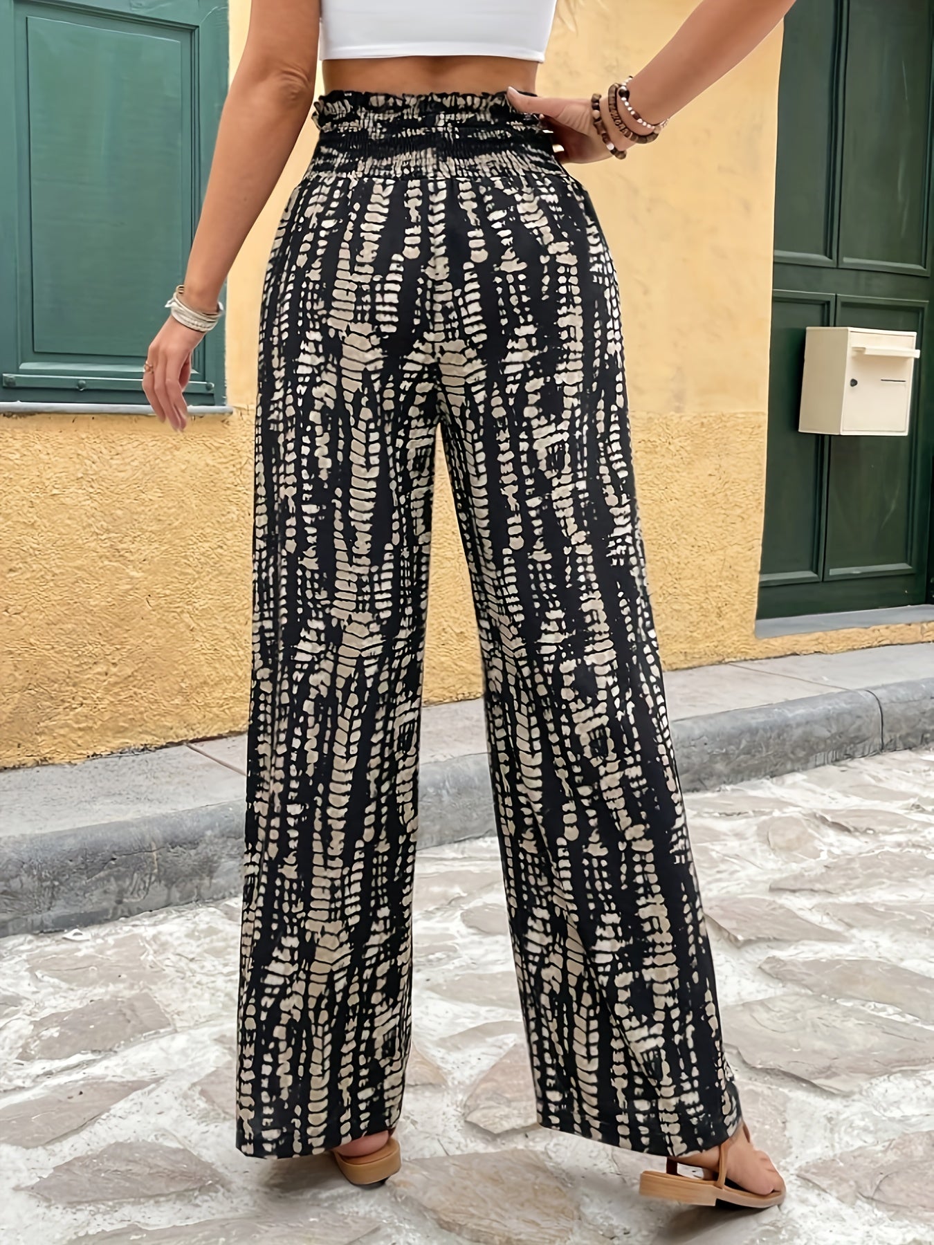 Marjan | Trendy Wijde Pijpen Broek Met Moderne Print