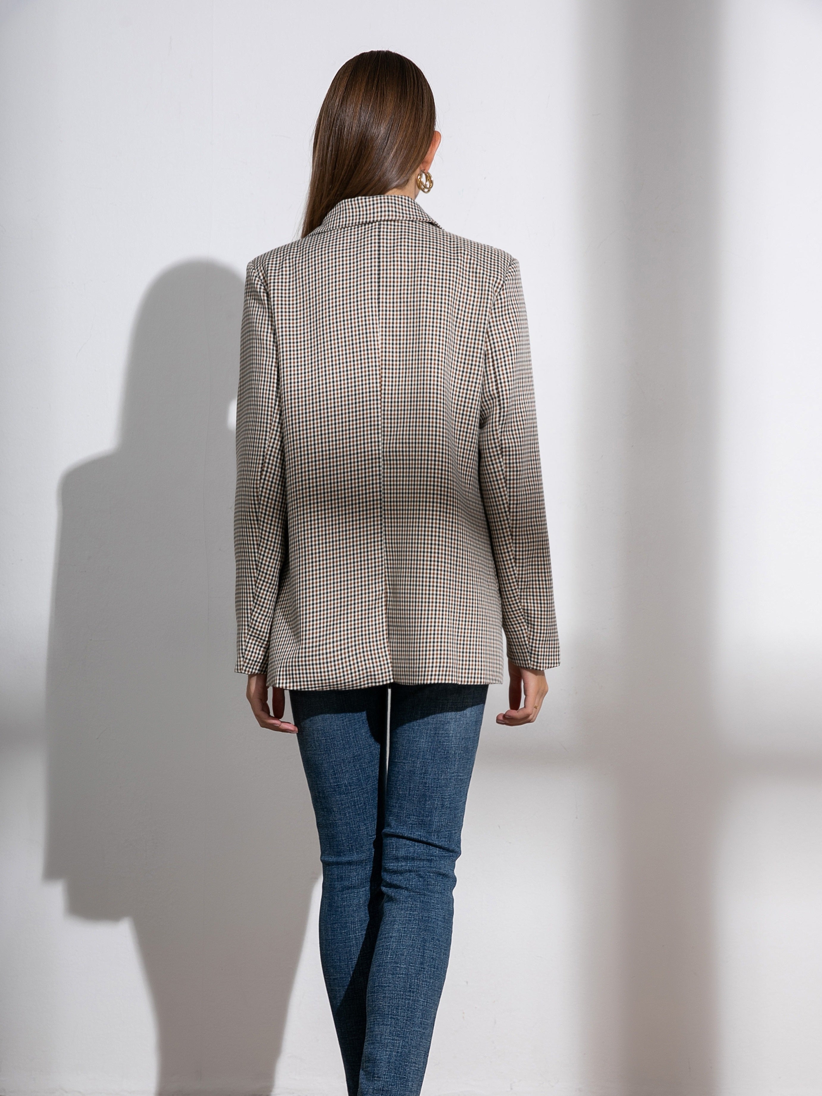 Marianne | Geruite Blazer met Knopen