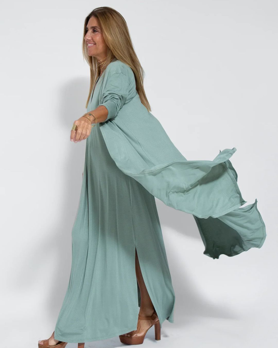 Annelies | Elegante Lange Jurk met Gratis Bijpassende Cardigan