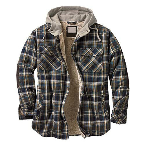 Men's Thick Cotton Checked Long-sleeved Hooded Jacket