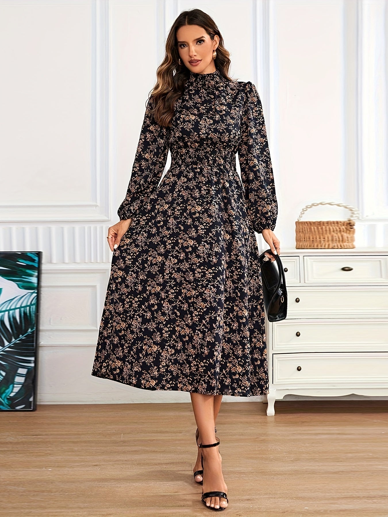 Gisela | Elegante Bloemenprint Jurk Met Mock Hals