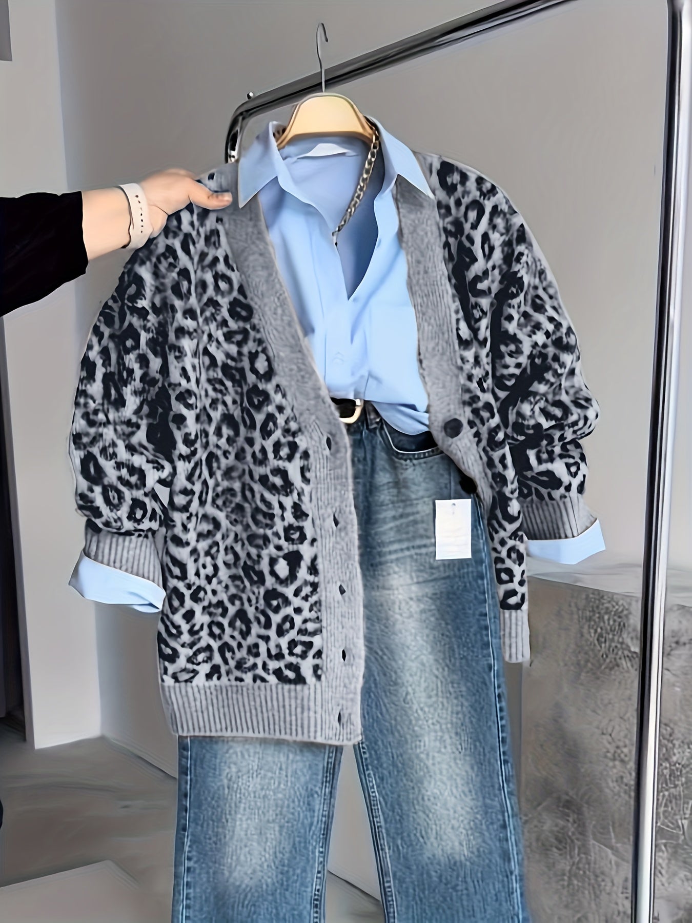 Meike | Vintage Luipaard Print Cardigan Met Contrast Borduurwerk