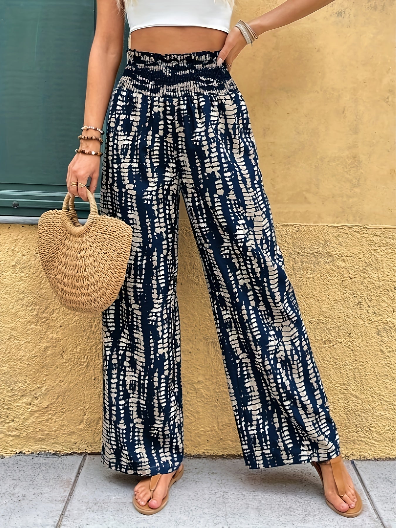 Marjan | Trendy Wijde Pijpen Broek Met Moderne Print